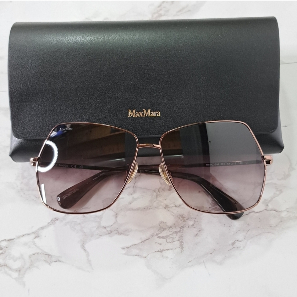 MaxMara Jewel Shiny Bronze Square Metal Sunglasses MM0035-H 38T - Picture 2 of 15